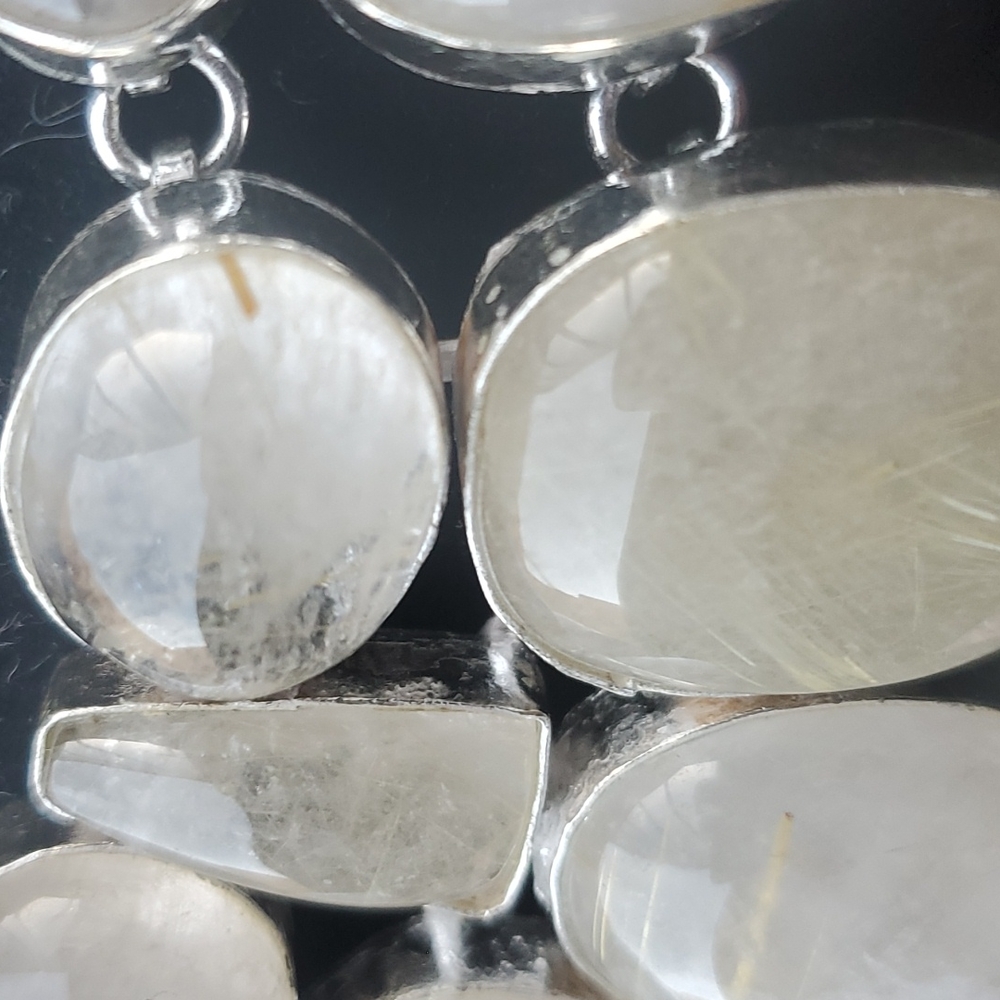 New Oversized Golden Rutile 925 Silver Statement Necklace. - Picture 4 of 16